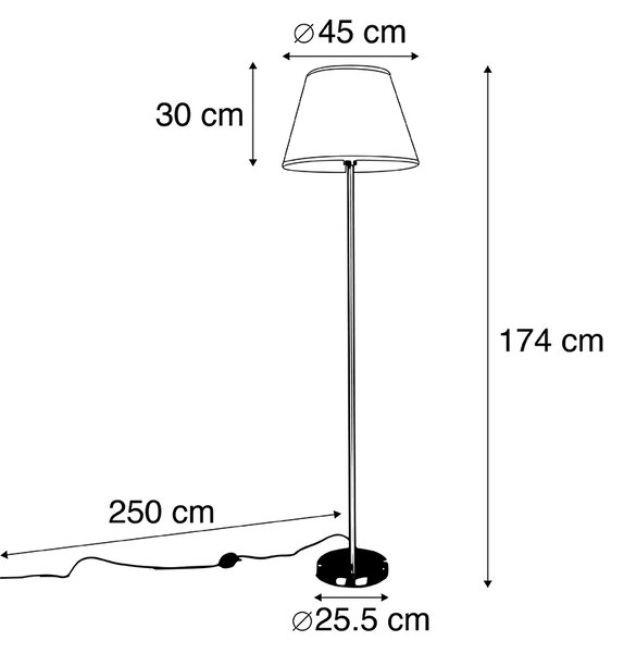 Moderná stojaca lampa oceľová s bielym plisovaným tienidlom 45 cm - Simplo