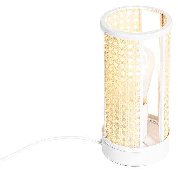 Orientálna stolná lampa biela s ratanom 12 cm - Akira