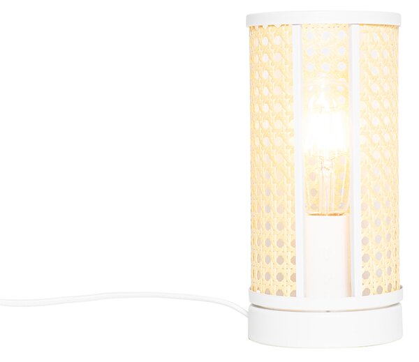 Orientálna stolná lampa biela s ratanom 12 cm - Akira