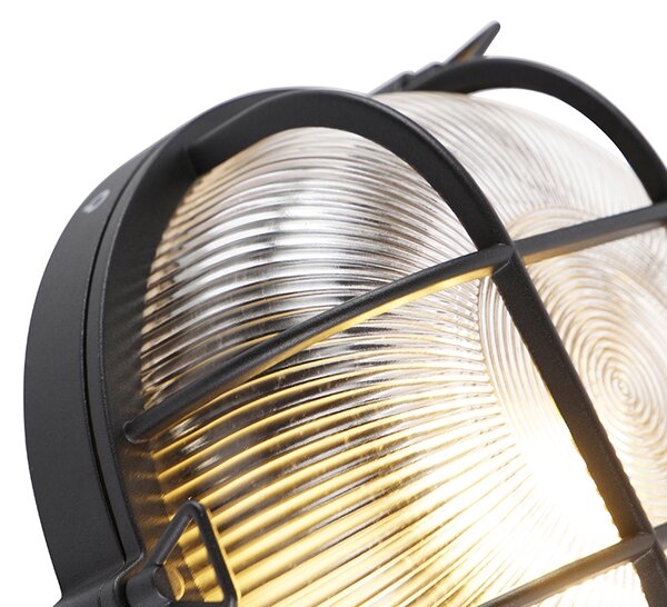 Priemyselná okrúhla nástenná lampa čierna IP44 - Noutica