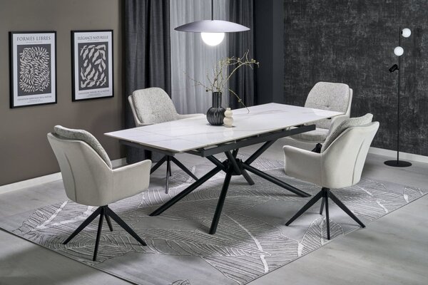 Halmar Rozkladací jedálenský stôl VITORINO 160(220)x90 biely mramor/čierna