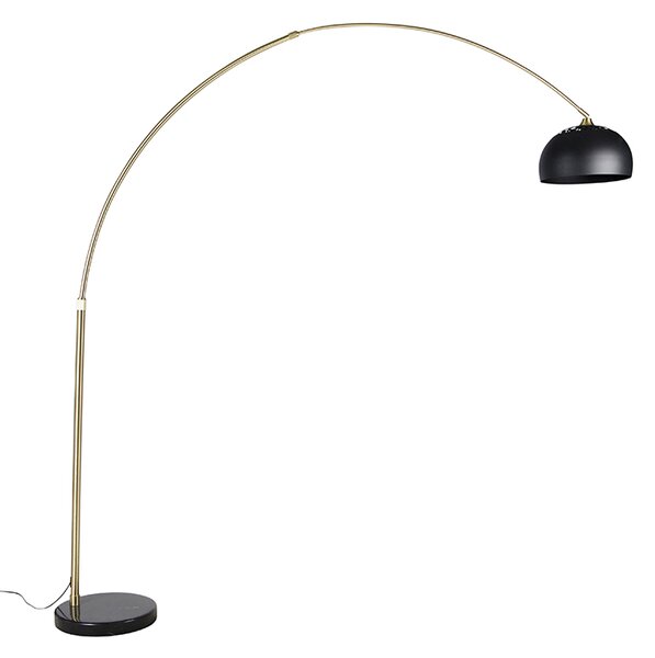 Moderná oblúková stojaca lampa mosadz s mramorovým podstavcom a čiernym tienidlom 32,5 cm - XXL
