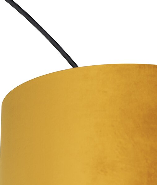 Oblúková lampa čierna s plyšovým tienidlom okrový žltý so zlatom 50 cm - XXL