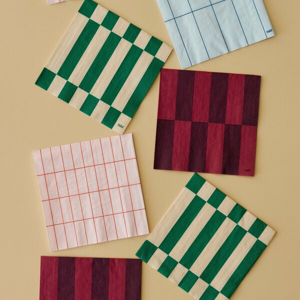 Papierové servítky Pattern Lunch, 20 ks, Off-white, Silver / Green grid – HAY