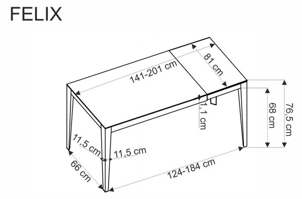 Halmar Rozkladací jedálenský stôl FELIX 141(201)x81 biely mramor/čierna