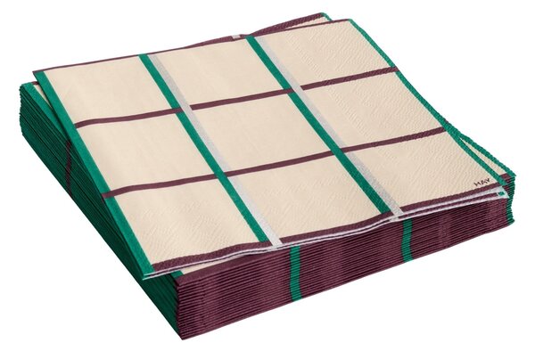Papierové servítky Pattern Lunch, 20 ks, Off-white, Silver / Green grid – HAY