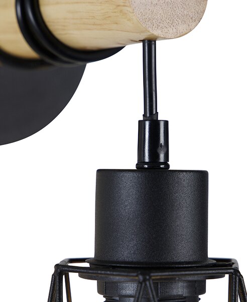Rustikálna nástenná lampa čierna s drevom - Dami Frame