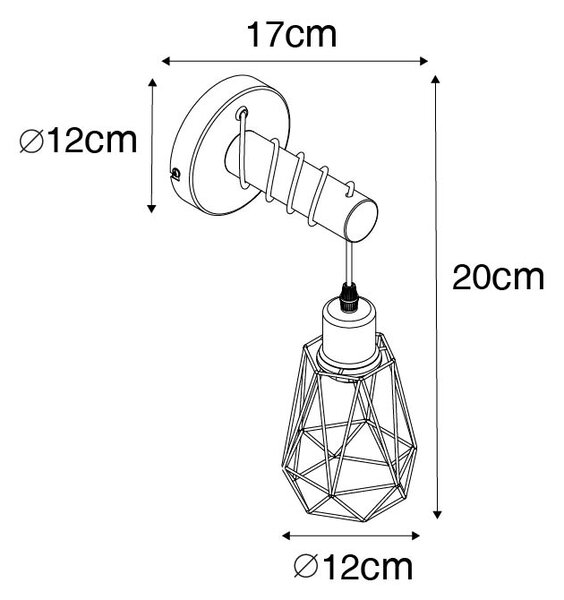 Rustikálna nástenná lampa čierna s drevom - Dami Frame