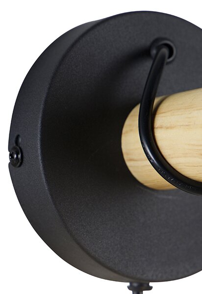 Rustikálna nástenná lampa čierna s drevom - Dami Frame