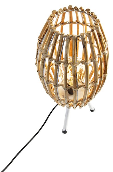 Rustikálna stolná lampa trojnožka bambus s bielou - Canna Capsule
