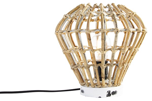 Rustikálna stolná lampa bambusová s bielou - Canna Diamond