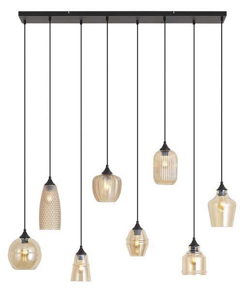 Art Deco závesná lampa čierna s jantárovým sklom 8-Lights - Hanne
