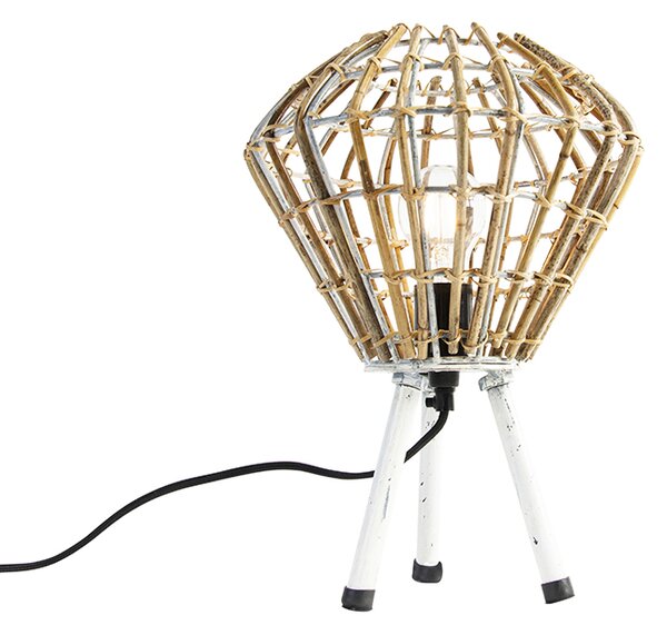Rustikálna stolná lampa trojnožka bambus s bielou - Canna Diamond