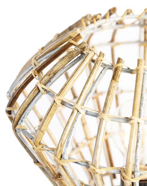Rustikálna stolná lampa trojnožka bambus s bielou - Canna Diamond
