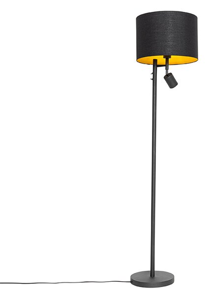 Stojaca lampa čierna so zlatým vnútrom a svetlom na čítanie - Jelena