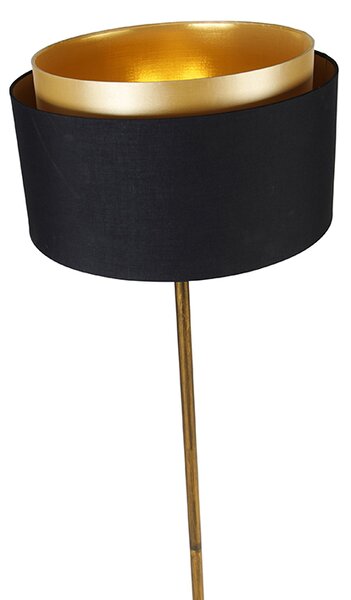 Moderná stojaca lampa zlatá s tienidlom čiernym so zlatom - Simplo