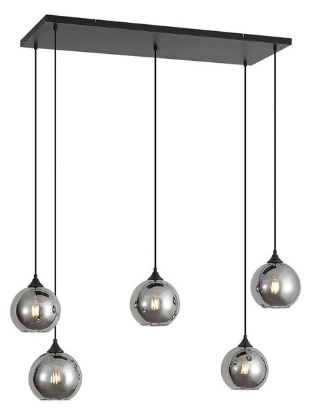 Art Deco závesná lampa čierna s dymovým sklom 5-svetiel - Wallace
