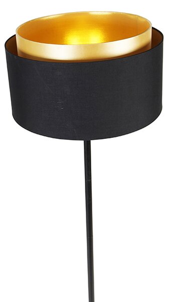 Moderná stojaca lampa čierna s tienidlom čiernym so zlatom - Simplo