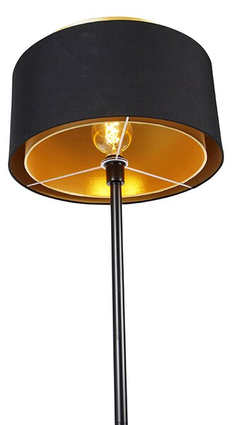 Moderná stojaca lampa čierna s tienidlom čiernym so zlatom - Simplo