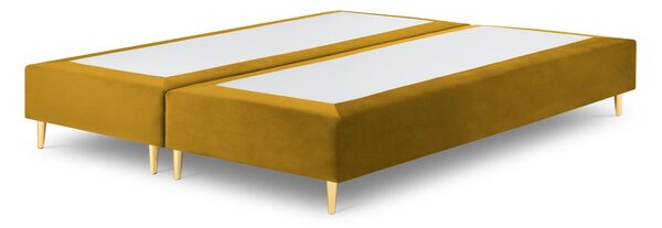 Horčicovožltá zamatová dvojlôžková posteľ Mazzini Beds Lia, 180 x 200 cm