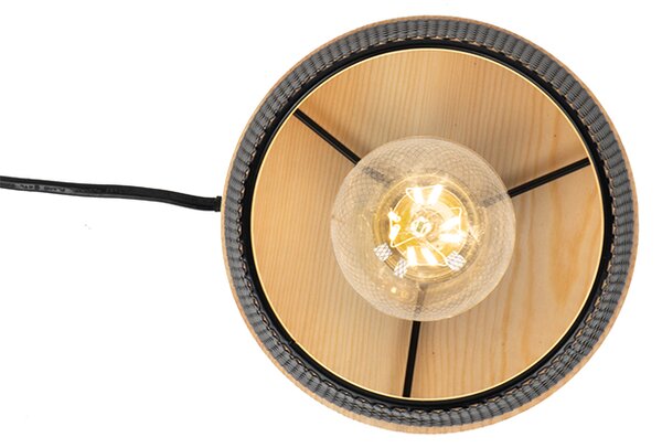 Dizajnová stolná lampa čierna s drevom - Bosk