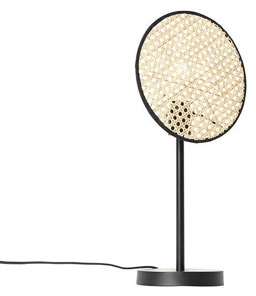 Rustikálna stolná lampa čierna s ratanom 25 cm - Kata