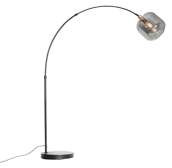Oblúková lampa čierna so zlatom a dymovým sklom - Zuzanna