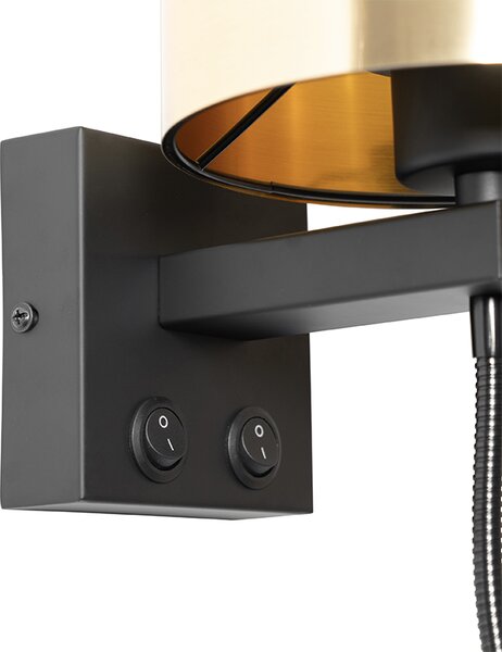 Nástenná lampa čierna s flexibilným ramenom a zlatým tienidlom 15 cm - Brescia