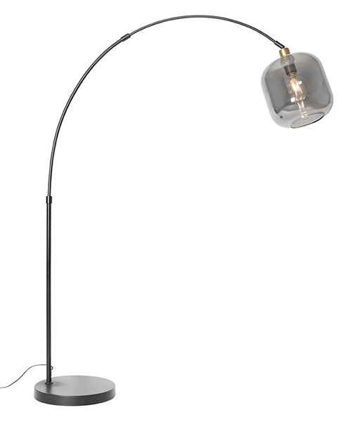 Oblúková lampa čierna so zlatom a dymovým sklom - Zuzanna
