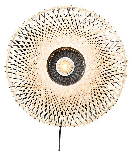 Orientálna nástenná lampa bambus 35 cm so zástrčkou - Rina