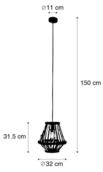 Orientálny závesný luster bambusový s čiernou 32 cm - Evalin