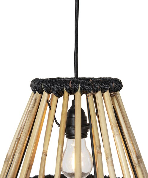Orientálny závesný luster bambusový s čiernou 32 cm - Evalin