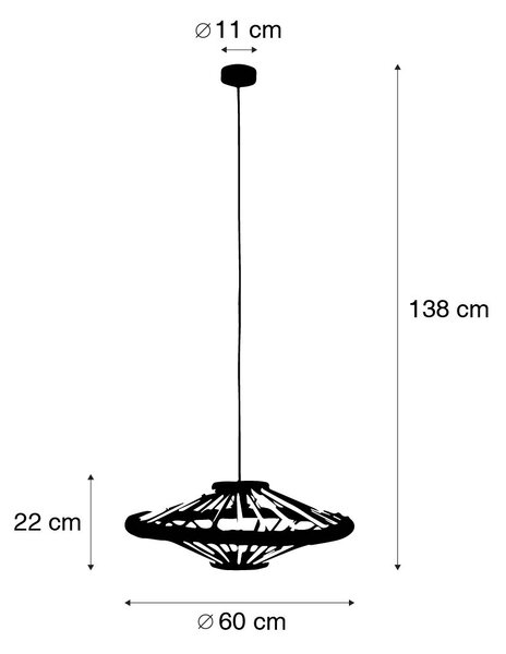 Orientálne závesné svietidlo bambus s čiernou 60 cm - Evalin