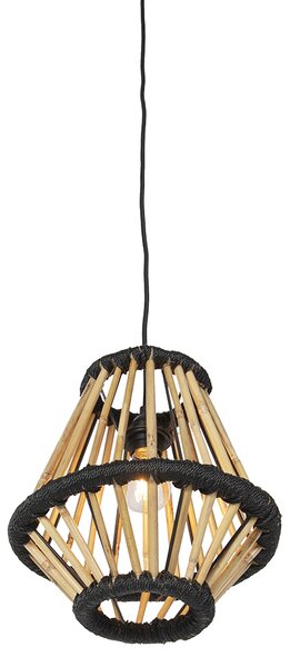 Orientálny závesný luster bambusový s čiernou 32 cm - Evalin