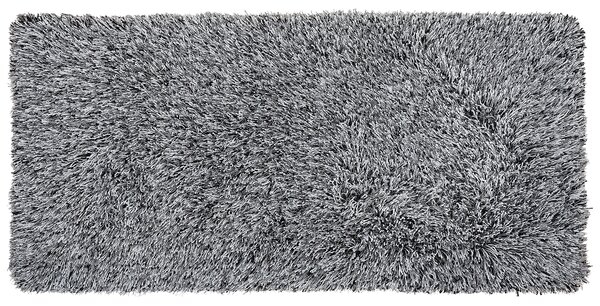Shaggy koberec s vysokým vlasom čierno-biely polyesterový 80 x 150 cm obdĺžnikový jednofarebný