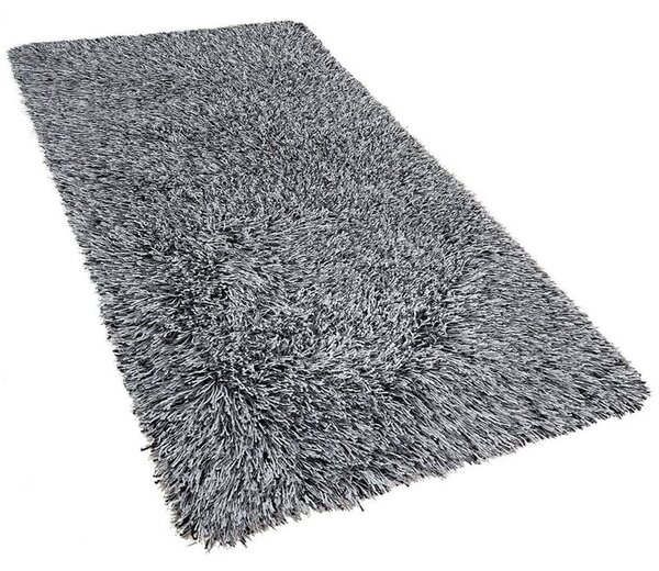 Shaggy koberec s vysokým vlasom čierno-biely polyesterový 80 x 150 cm obdĺžnikový jednofarebný
