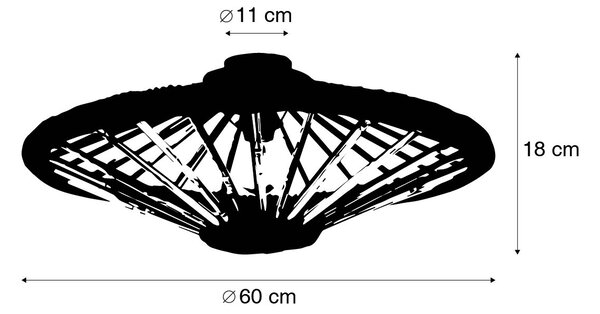 Orientálne stropné svietidlo bambus s čiernou 60 cm - Evalin
