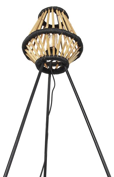 Orientálna trojnohá stojaca lampa bambusová s čiernou - Evalin