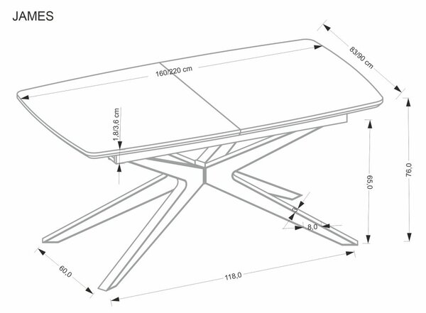 Halmar Rozkladací jedálenský stôl JAMES 160(220)x90 prírodná/čierna