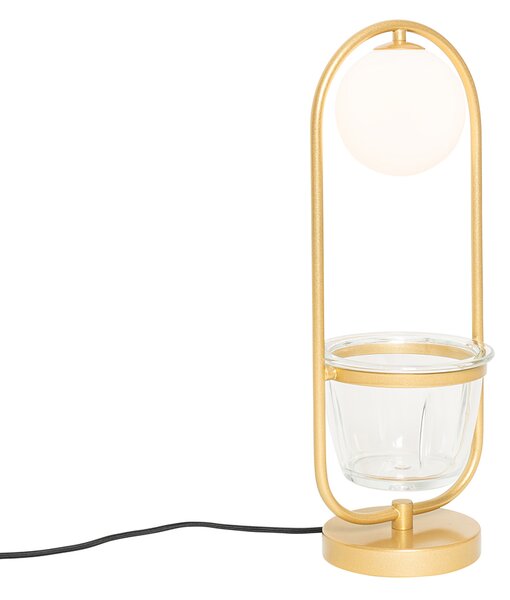 Art Deco stolná lampa zlatá s bielym sklom - Isabella