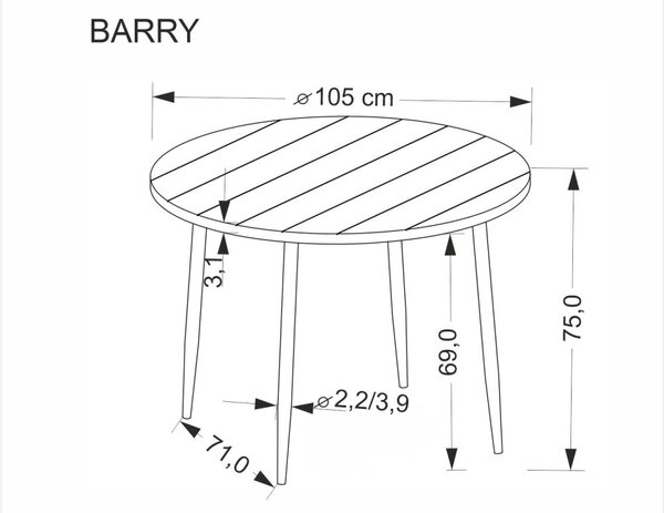 Halmar Okrúhly jedálenský stôl BARRY ø 105 orech/čierny - výpredaj skladu