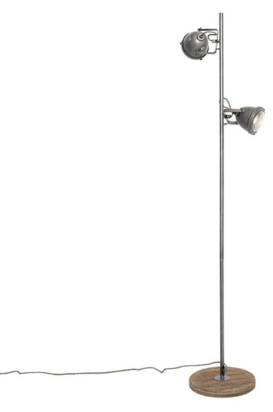 Priemyselná stojaca lampa oceľ s drevom 2-svetlá - Emado