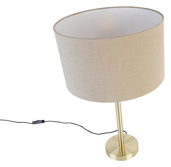 Klasická stolná lampa mosadz s hnedým tienidlom 35 cm - Simplo