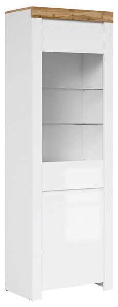 VITRÍNA, biela, dub wotan, biela s vysokým leskom, 68/203,5/42 cm - Sklenené vitríny, Online Only
