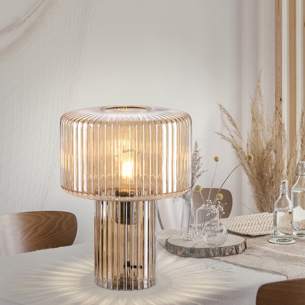 Dizajnová stolná lampa jantárové sklo - Andro