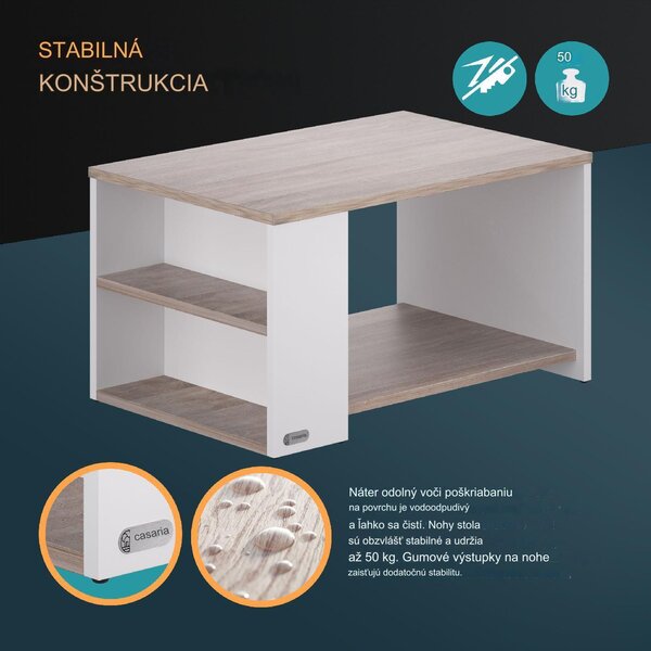 Konferenčný stolík Santa Cruz 90x59x47cm - biely/dub