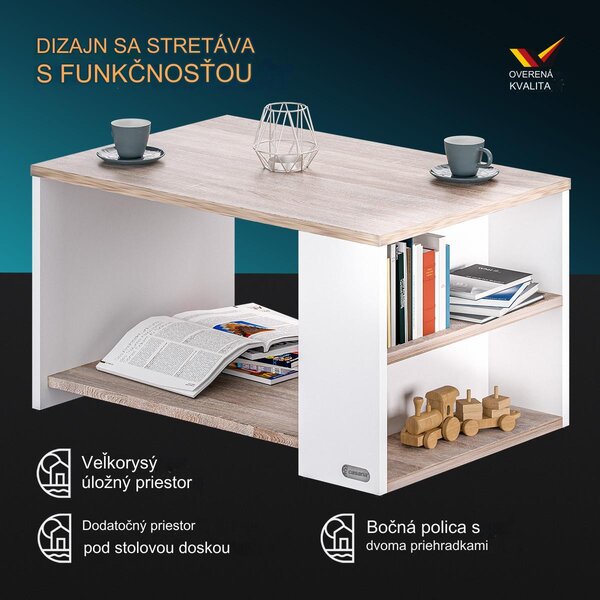 Konferenčný stolík Santa Cruz 90x59x47cm - biely/dub