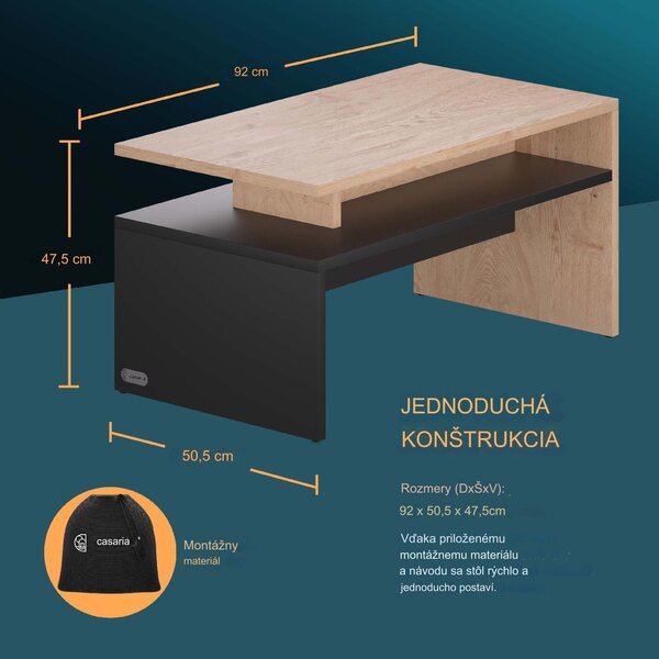 Konferenčný stolík Sacramento 92x50x47cm - prírodný/antracit