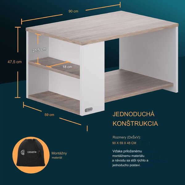 Konferenčný stolík Santa Cruz 90x59x47cm - biely/dub