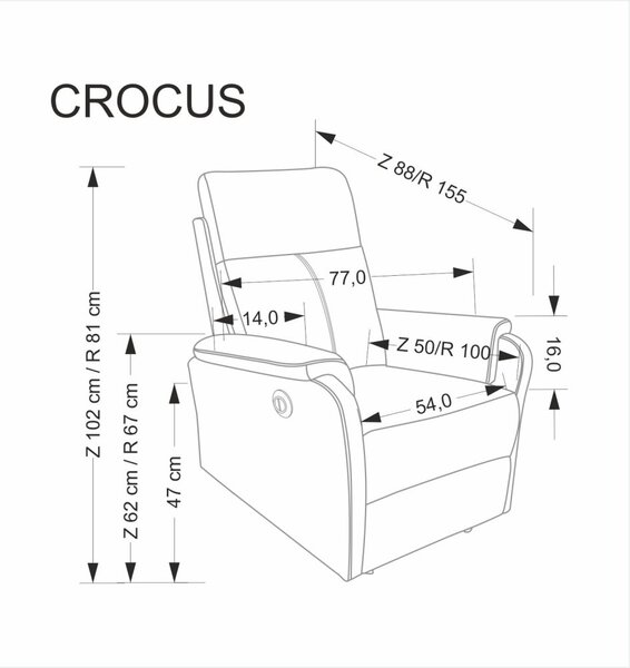 Halmar Elektrické relaxačné kreslo CROCUS sivé